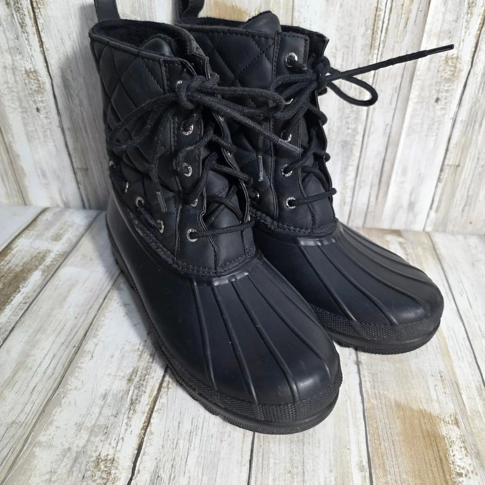 Sperry Saltwater Quilted Matte Black Duck Boots Waterproof Rain Snow Womens 9